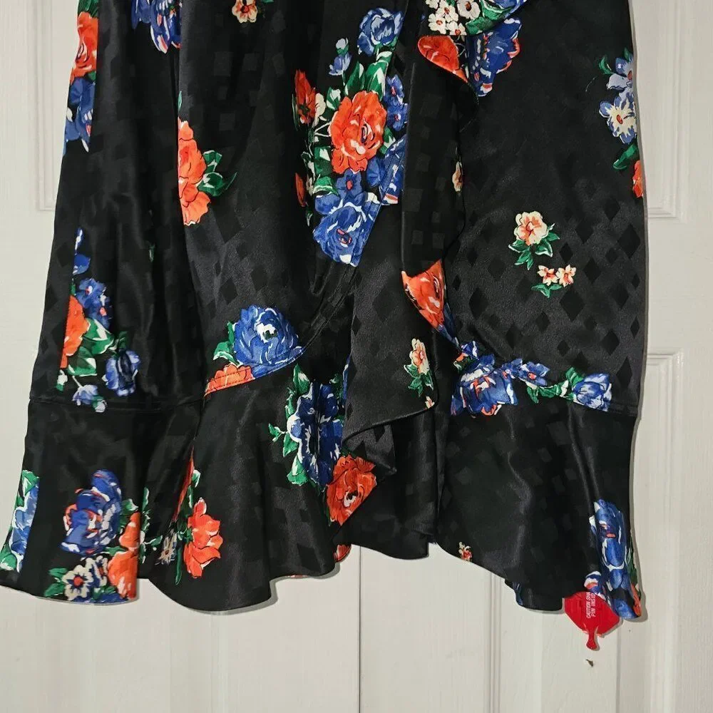 Tory Burch Floral SILK WRAP RUFFLE SKIRT WITH BELT in Black - Size 4